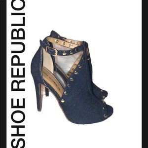 New WOMEN denim Blue Jean Heels Shoes